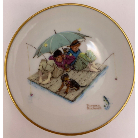 Norman Rockwell Four Seasons Mini Plate "FISHERMAN'S PARADISE" SUMMER 1954- USED - Picture 1 of 5